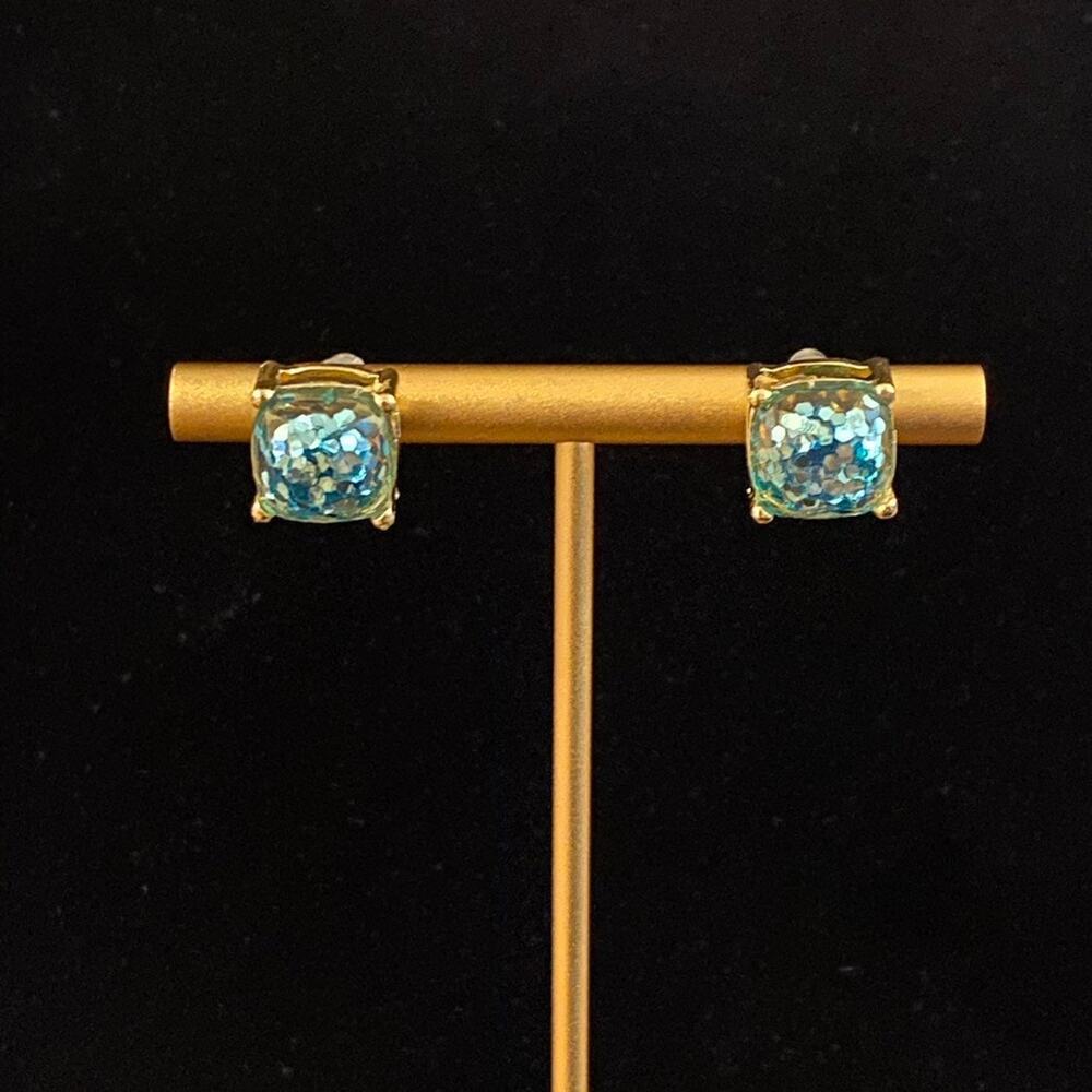 Aqua Glitter Gold Studs Earrings*